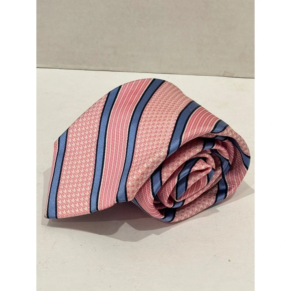 Robert Talbott Necktie Mens Pink Blue 100% Silk Striped Houndstooth USA Girl Dad